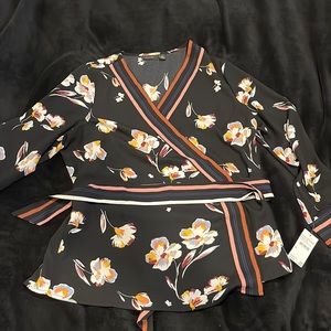 Halogen Jessica Black Floral Faux Wrap